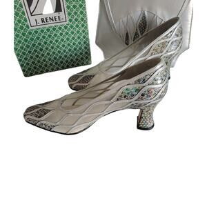 STUNNING J. Renee Vintage 'BIANCO' Silver Iridescent Pumps plus Matching Purse